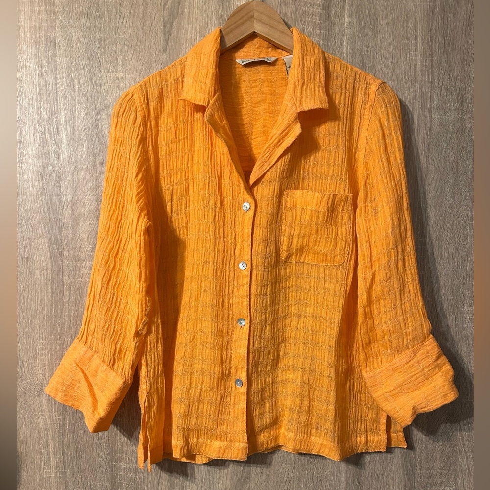 French Laundry Orange Linen Button Down Longsleeve Shirt Size Medium Beach